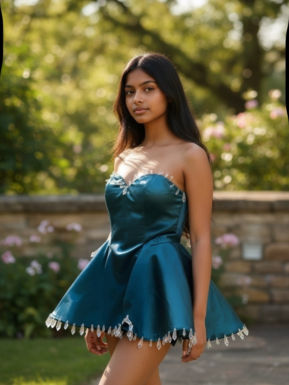 AKIRA Teal Strapless Top with Crystal Accents